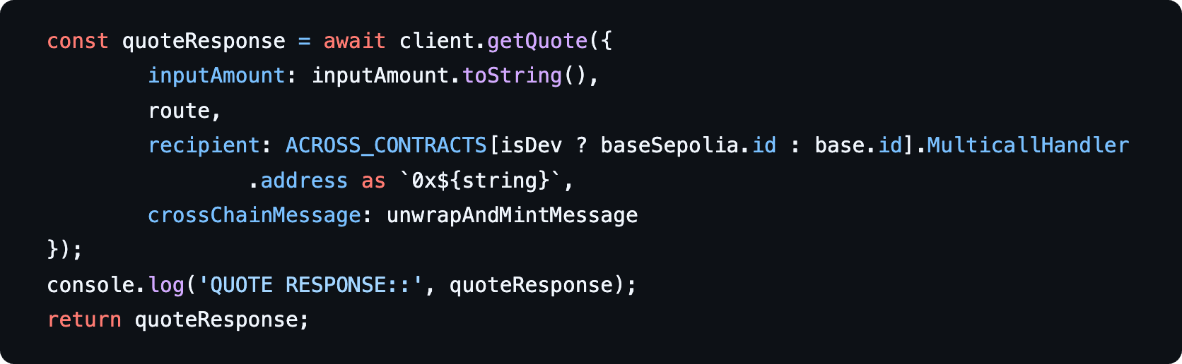 Code SS 2 (processed) Quote retrieval using the Across API.