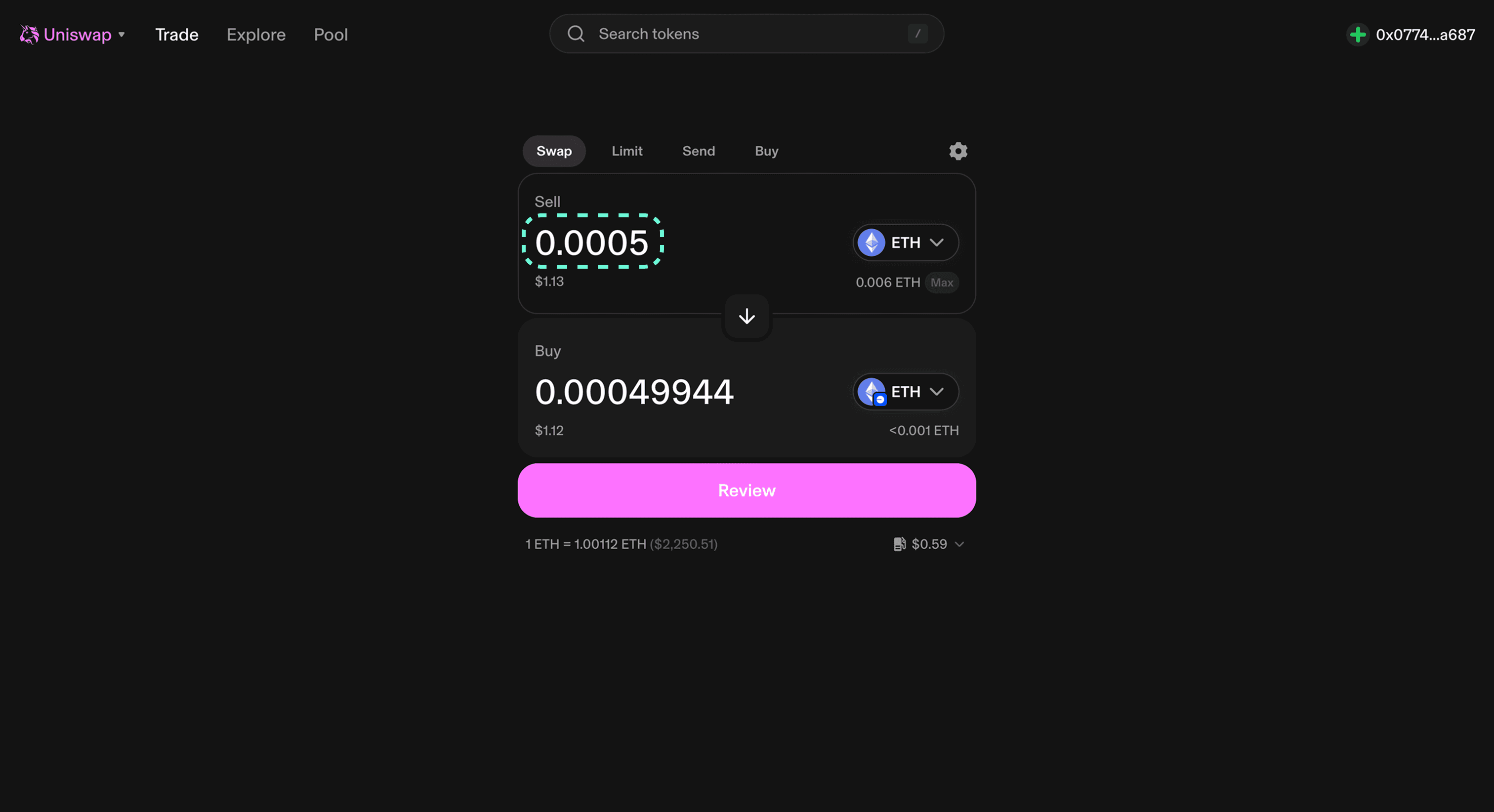 Uniswap Bridge (Enter Amount) Enter the amount you want to bridge.