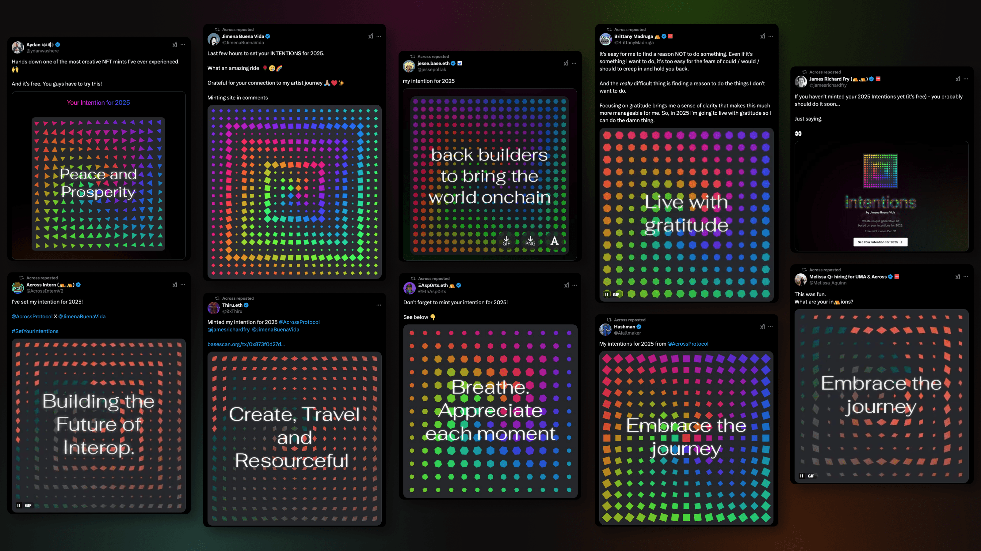 Intentions 2025 NFT Case Study Blog Post (Twitter Collage) Crypto Twitter expressed its excitement for the Intentions 2025 NFT launch.