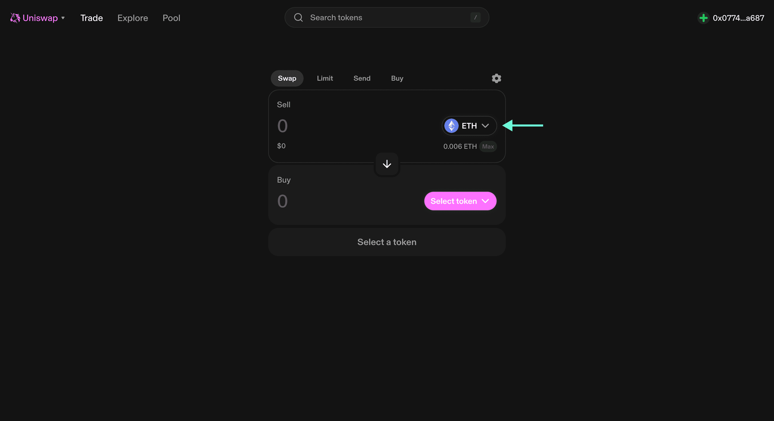 Uniswap Bridge (Select Token 1) Choose the token you want to bridge and the origin chain it is located on.