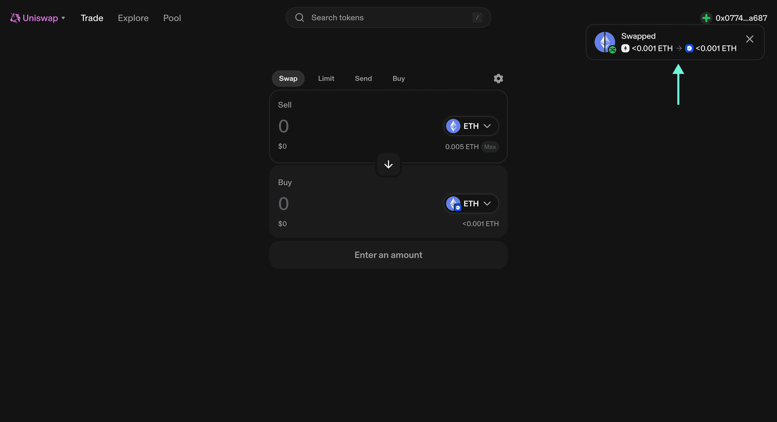 Uniswap Bridge (Complete) Confirm your transaction in your wallet and wait for it to complete (it should only take a few seconds).