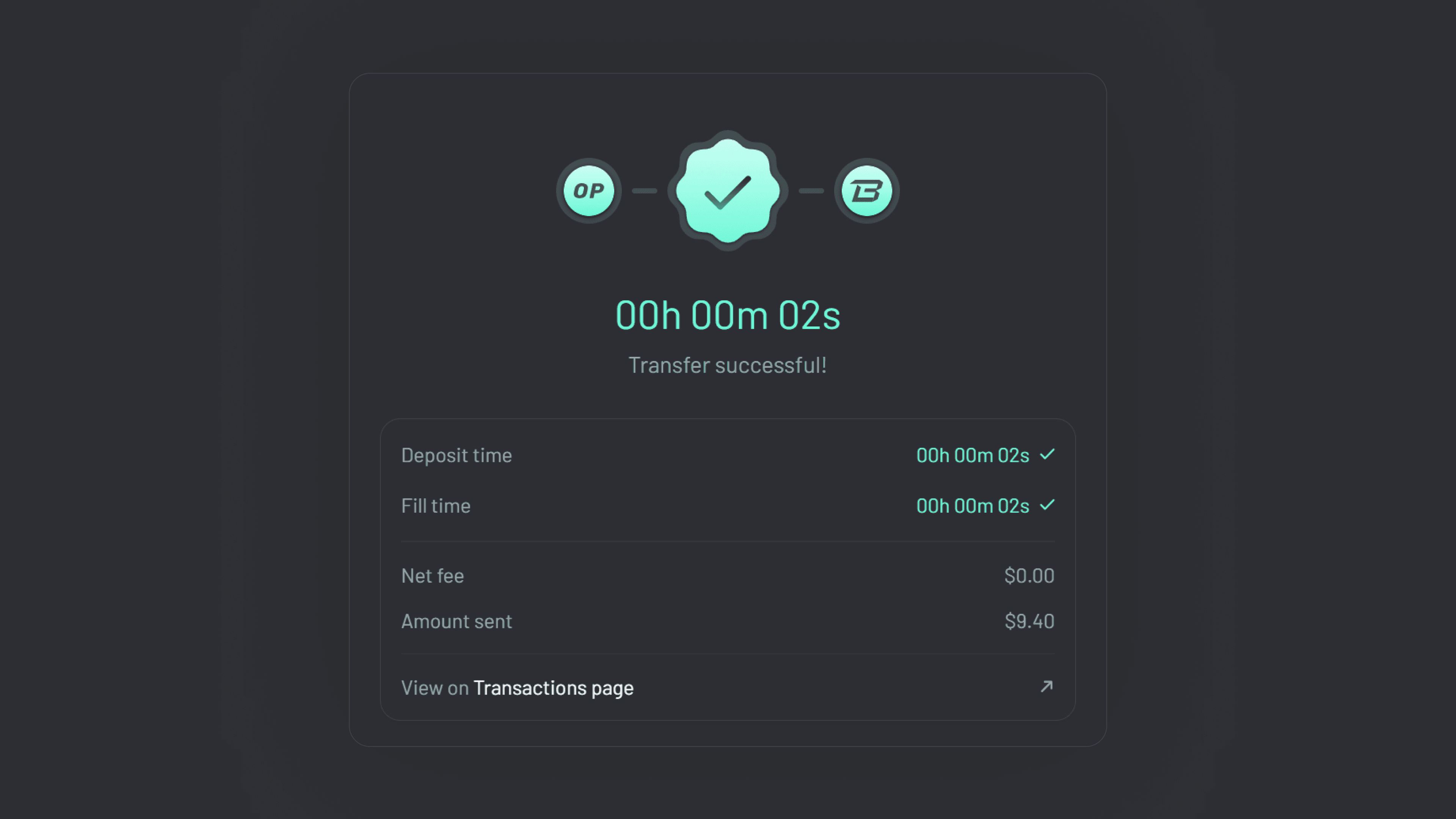 Blast Bridge (Graphic 3) Receive your funds on the destination chain in seconds.