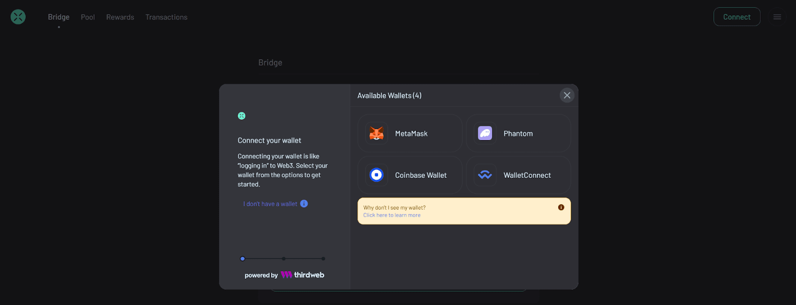 Crypto Bridging Made Simple (Graphic 2) Choose your wallet provider.