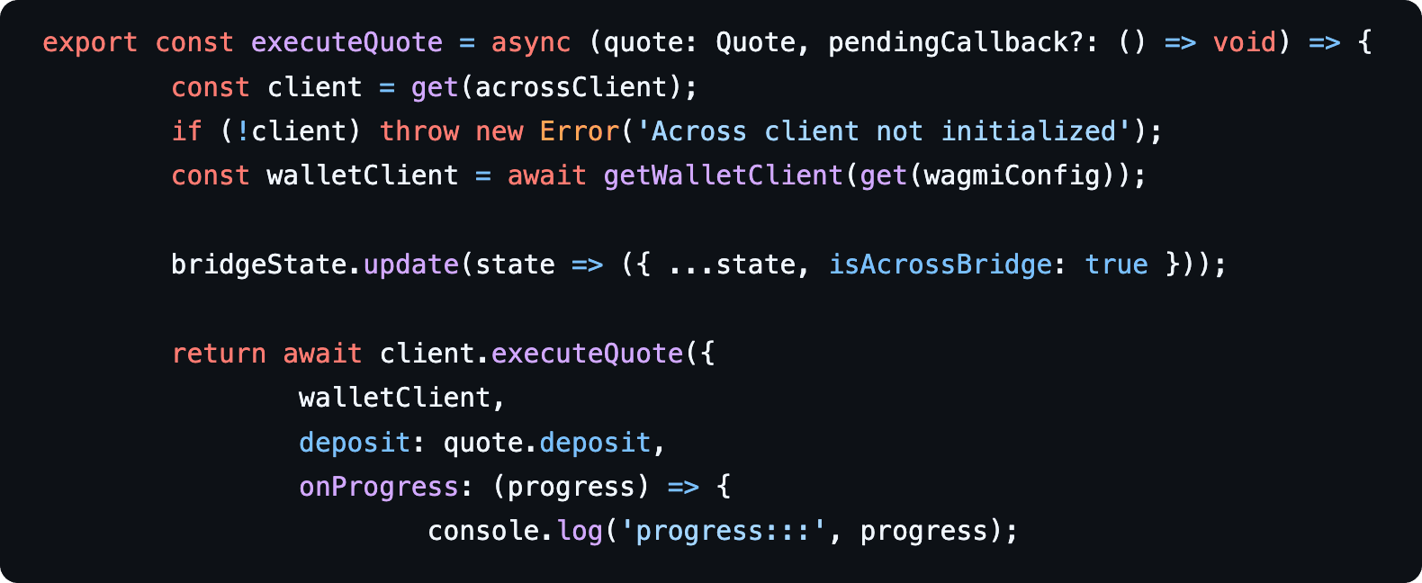 Code SS 3 (processed) Deposit initiation with smart contract interaction.